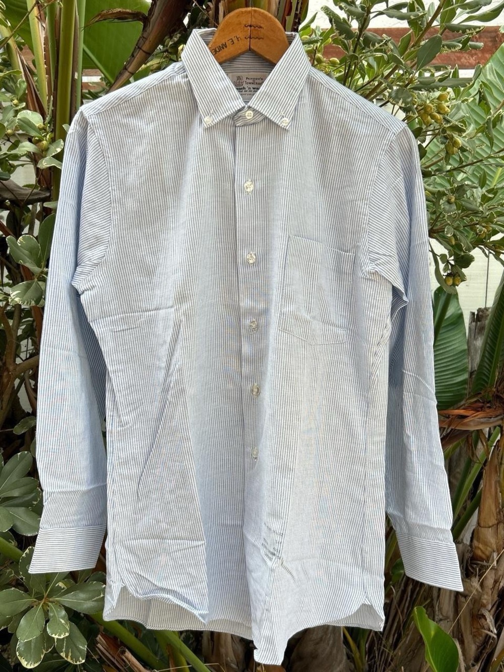 Vintage 1970s Penney’s Towncraft Blue Stripe Button Down Shirt 16 34-35